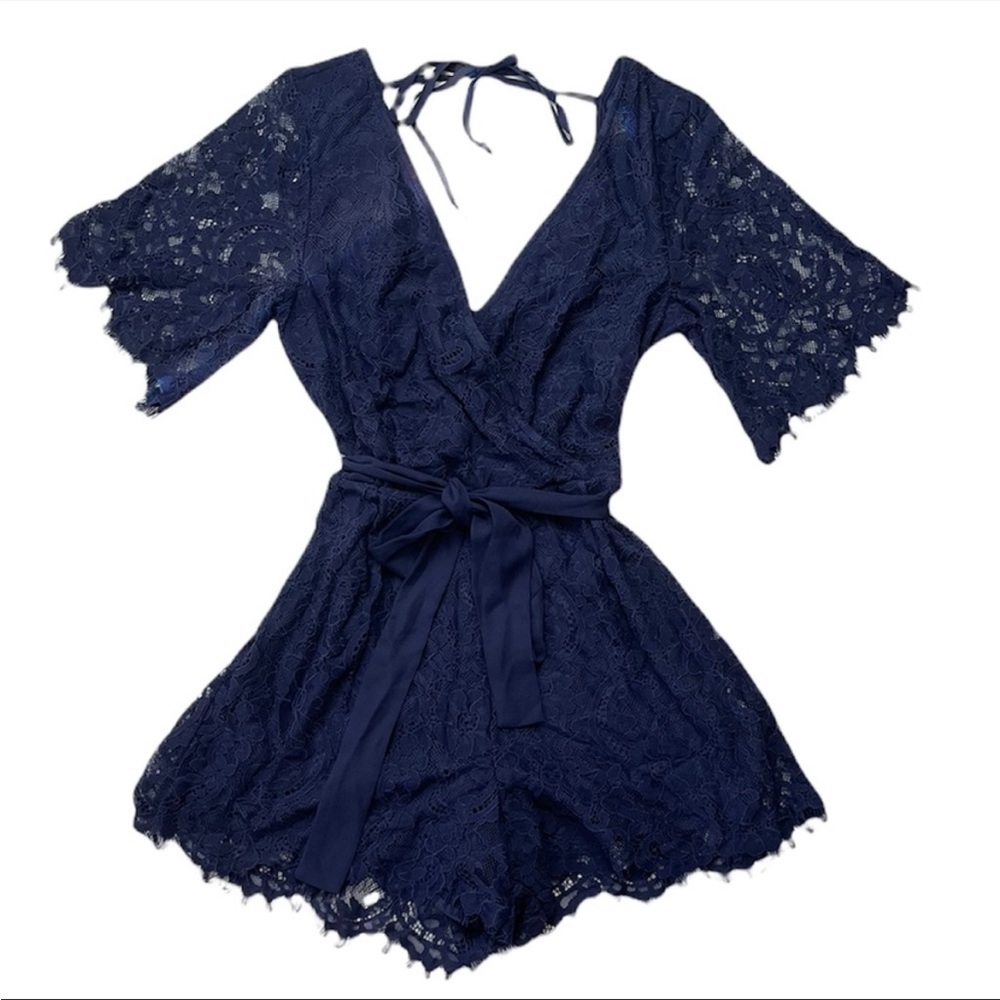 Navy Blue Lace Romper - Francesca’s Size Large